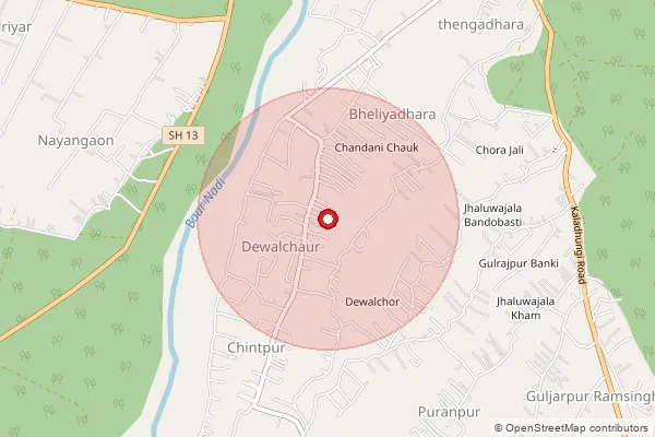 Map showing approximate area covered by Pincode 263158 — Nathuwakhan Bo, Nainital