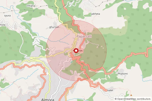 Map showing approximate area covered by Pincode 263619 — Chaura Bo, Bageshwar