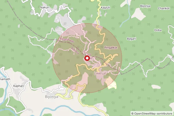 Map showing approximate area covered by Pincode 263620 — Kausani Estate So, Bageshwar