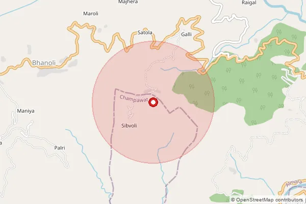 Map showing approximate area covered by Pincode 263623 — Gunaditya Bo, Almora
