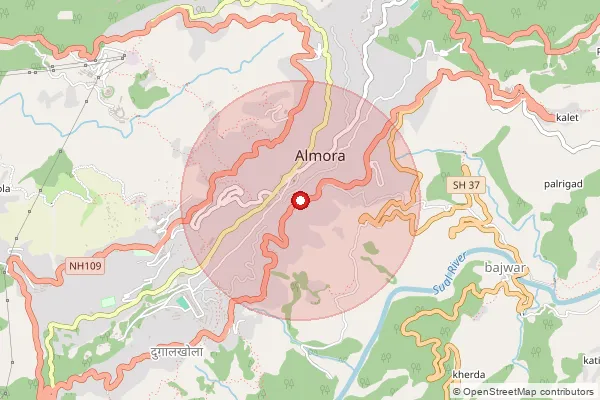 Map showing approximate area covered by Pincode 263624 — Jamrari Bo, Almora