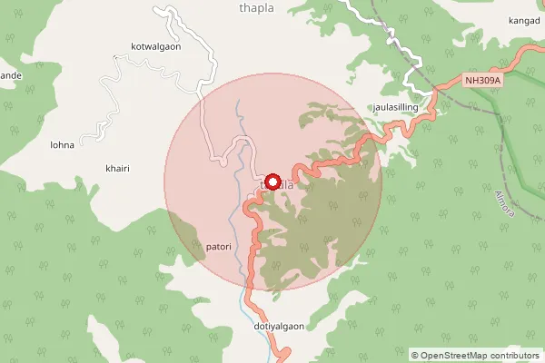 Map showing approximate area covered by Pincode 263628 — Ason Mallakote Bo, Bageshwar