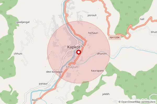 Map showing approximate area covered by Pincode 263633 — Bhanar Bo, Bageshwar