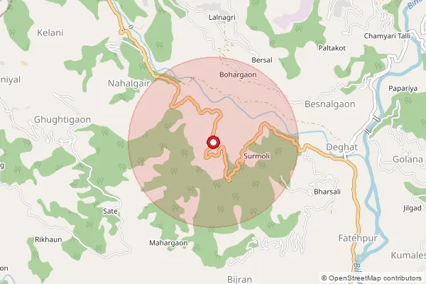 Map showing approximate area covered by Pincode 263637 — Bhoolgaon Bo, Almora