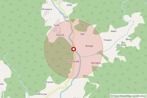 Map showing approximate area covered by Pincode 263639 — Naughar Estate Bo, Bageshwar