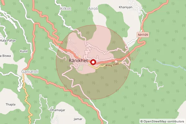 Map showing approximate area covered by Pincode 263646 — Kotuli Malli Bo, Almora