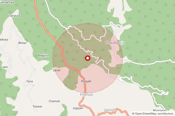 Map showing approximate area covered by Pincode 263651 — Chaubattia So, Almora