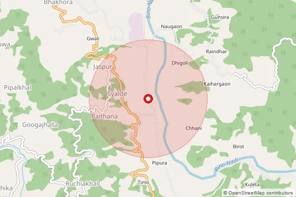 Map showing approximate area covered by Pincode 263661 — Basai Bo, Almora