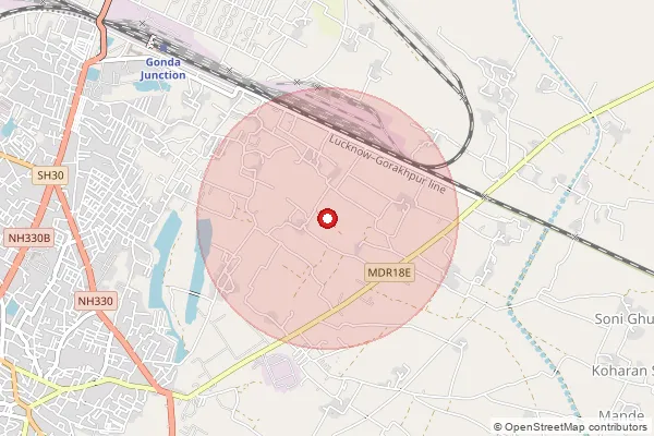 Map showing approximate area covered by Pincode 271002 — Pandri Kirpal Bo, Gonda