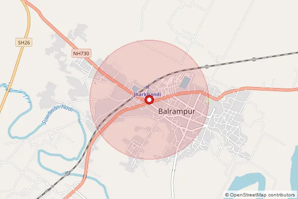 Map showing approximate area covered by Pincode 271210 — Gainsari So, Balrampur
