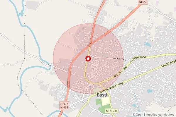 Map showing approximate area covered by Pincode 272001 — Basti Ho, Basti