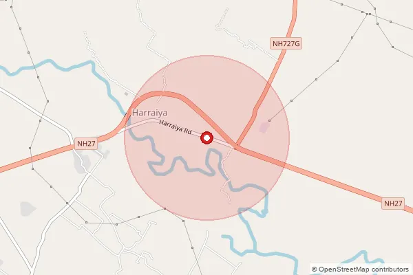 Map showing approximate area covered by Pincode 272155 — Harraiya So, Basti