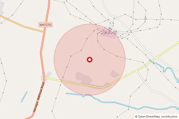 Map showing approximate area covered by Pincode 272181 — Hundrakunwar Bo, Basti