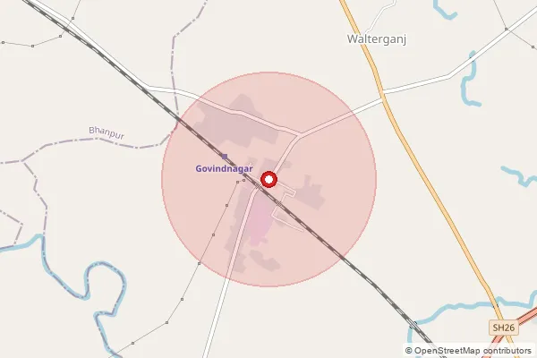 Map showing approximate area covered by Pincode 272182 — Sansarpur Bo, Basti