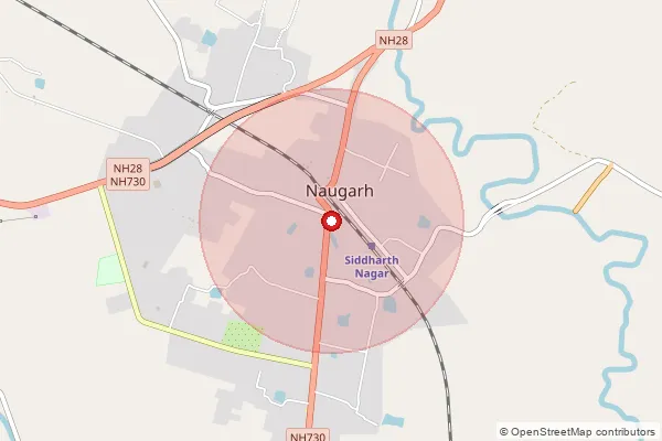 Map showing approximate area covered by Pincode 272207 — Siddharth Nagar H.O, Siddharth Nagar