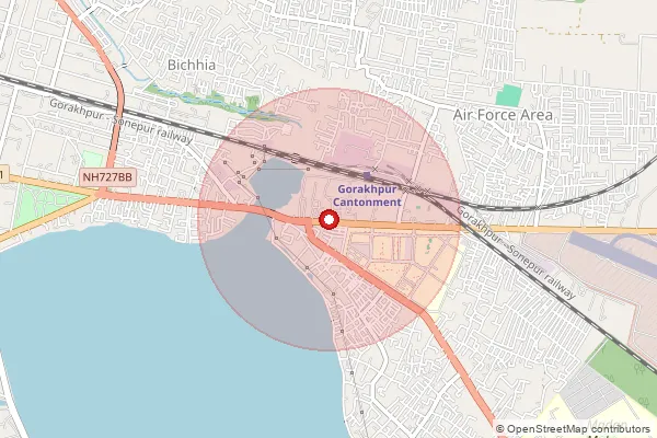 Map showing approximate area covered by Pincode 273008 — Kunraghat S.O, Gorakhpur