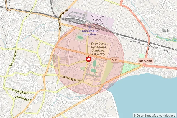 Map showing approximate area covered by Pincode 273009 — Gorakhpur University So, Gorakhpur
