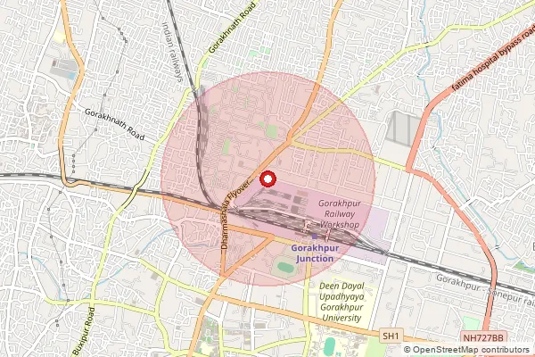 Map showing approximate area covered by Pincode 273012 — Gr Railway Station So, Gorakhpur