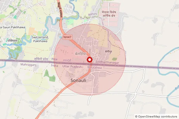 Map showing approximate area covered by Pincode 273308 — Bhagwanpur Bazar Bo, Maharajganj