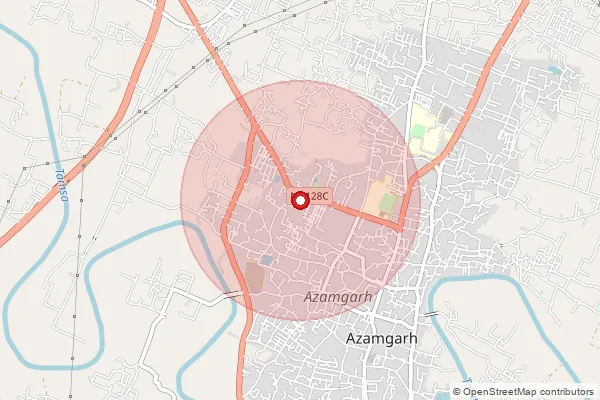 Map showing approximate area covered by Pincode 276001 — Azamgarh Ho, Azamgarh