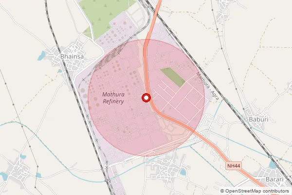 Map showing approximate area covered by Pincode 281005 — Barari Bo, Mathura