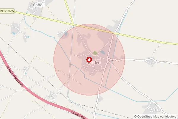 Map showing approximate area covered by Pincode 281301 — Avairani Bo, Mathura