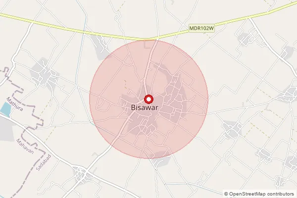 Map showing approximate area covered by Pincode 281302 — Baramai Bo, Hathras