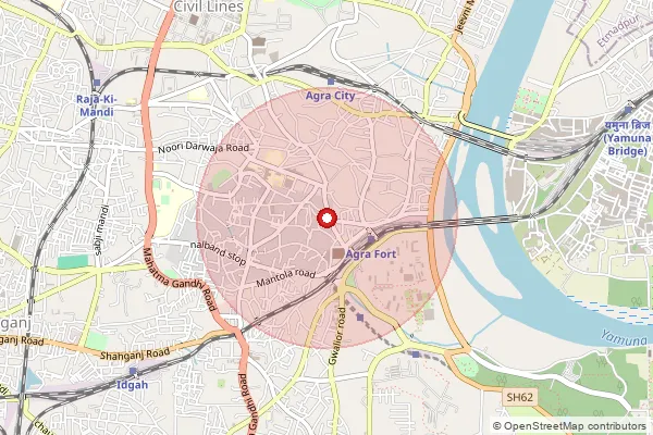 Map showing approximate area covered by Pincode 282003 — Agra Fort Ho, Agra