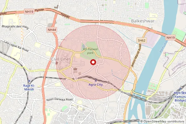 Map showing approximate area covered by Pincode 282004 — Agra University So, Agra