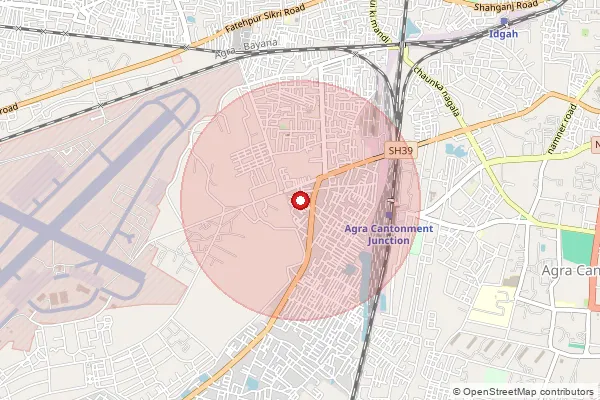 Map showing approximate area covered by Pincode 282008 — Iaf So, Agra