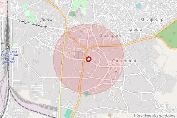 Map showing approximate area covered by Pincode 284001 — Jhansi Ho, Jhansi