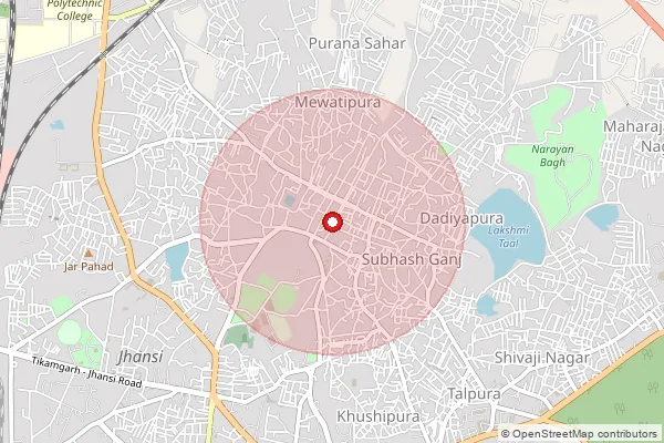 Map showing approximate area covered by Pincode 284002 — Subhashganj So, Jhansi