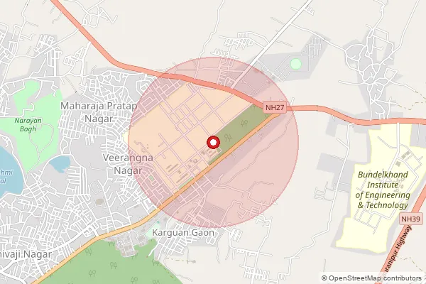 Map showing approximate area covered by Pincode 284128 — Bundelkhand University So, Jhansi