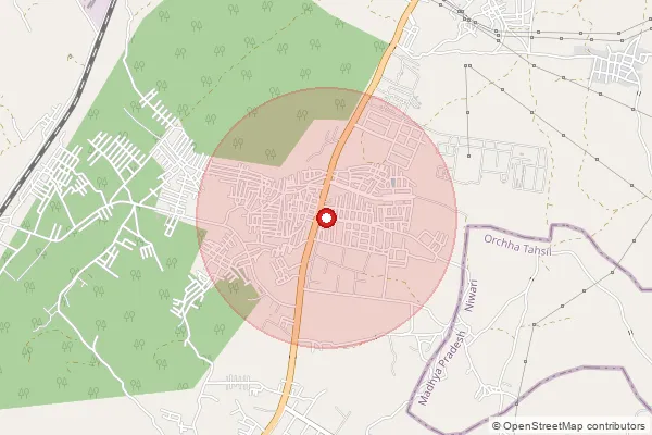 Map showing approximate area covered by Pincode 284135 — 33 Bn Pac Jhansi So, Jhansi