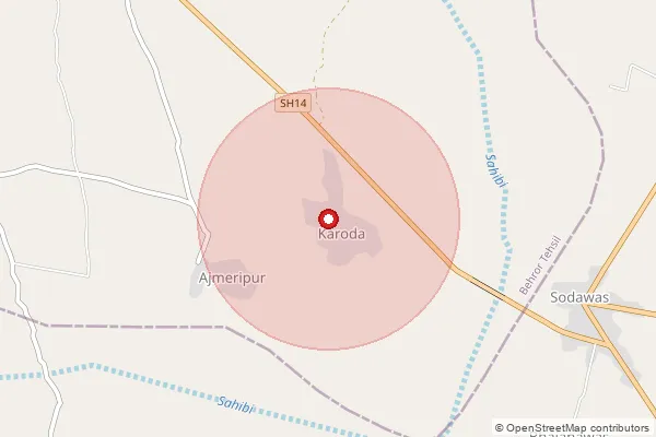 Map showing approximate area covered by Pincode 301020 — Dooghera B.O, Alwar