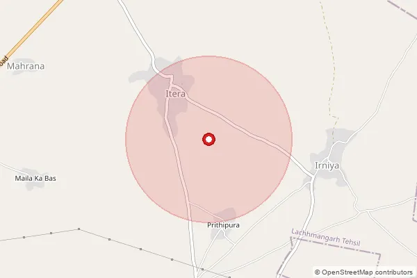Map showing approximate area covered by Pincode 301021 — Deenar B.O, Alwar