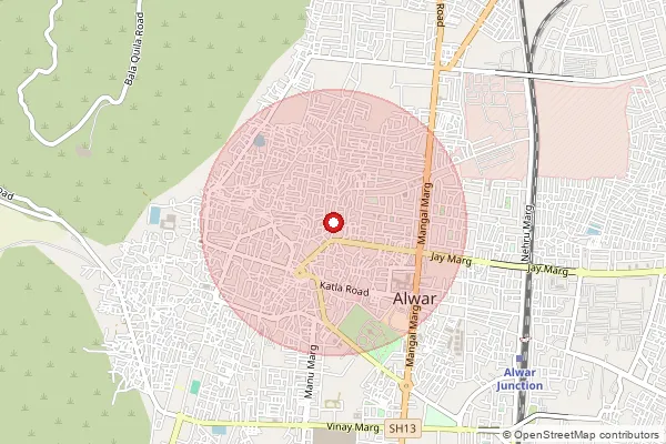 Map showing approximate area covered by Pincode 301408 — Moonpur B.O, Alwar