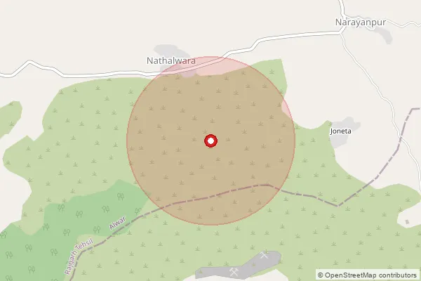 Map showing approximate area covered by Pincode 301415 — Bighota B.O, Alwar