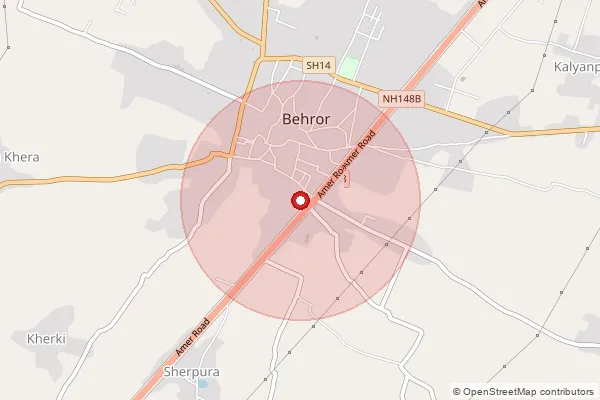 Map showing approximate area covered by Pincode 301701 — Bahror H.O, Alwar