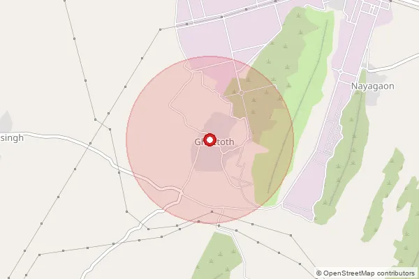 Map showing approximate area covered by Pincode 301705 — Naghori B.O, Alwar