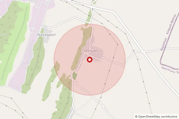 Map showing approximate area covered by Pincode 301708 — Kutina S.O, Alwar