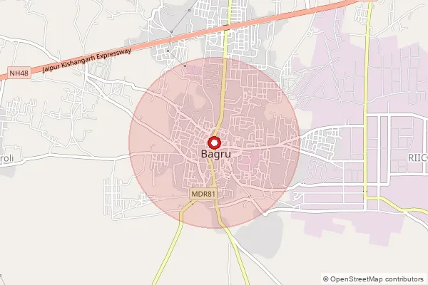 Map showing approximate area covered by Pincode 303007 — Ajairajpura Bo, Jaipur