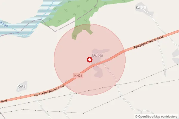 Map showing approximate area covered by Pincode 303304 — Peelwa Kalan Bo, Dausa