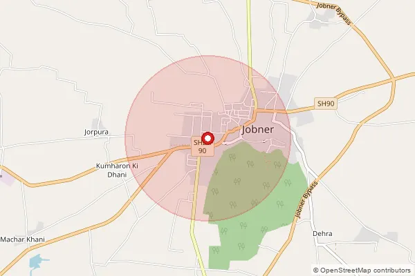 Map showing approximate area covered by Pincode 303329 — A C Jobner So, Jaipur