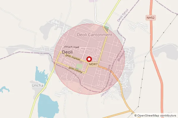 Map showing approximate area covered by Pincode 303503 — Daulatpura Bo, Dausa