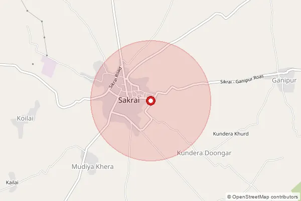 Map showing approximate area covered by Pincode 303508 — Sikrai So, Dausa