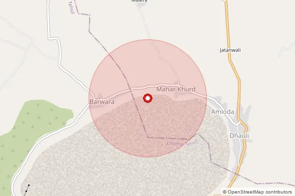 Map showing approximate area covered by Pincode 303806 — Malera, Jaipur