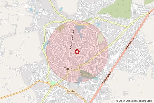 Map showing approximate area covered by Pincode 304021 — Chainpuria B.O, Tonk