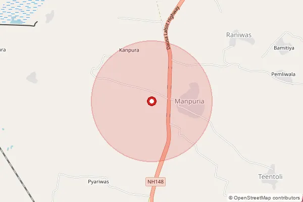 Map showing approximate area covered by Pincode 304025 — Bahad B.O, Tonk