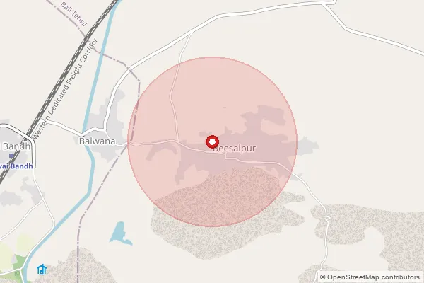 Map showing approximate area covered by Pincode 304505 — Baori B.O, Tonk